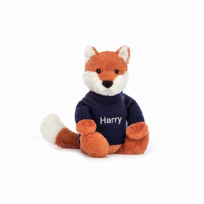 Jellycat Bashful Fox Cub with Navy Jumper Australia | 087235DXZ